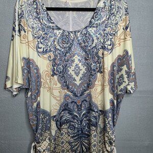 Reba Tunic Top Blouse Paisley Pullover Women Shirt Plus Size 1X Scoop Neck Rauch